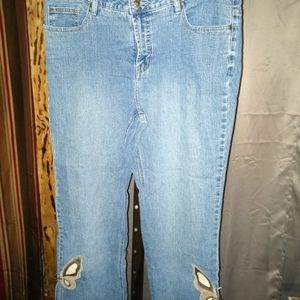 Size 16 w blue jeans pants with butterflies